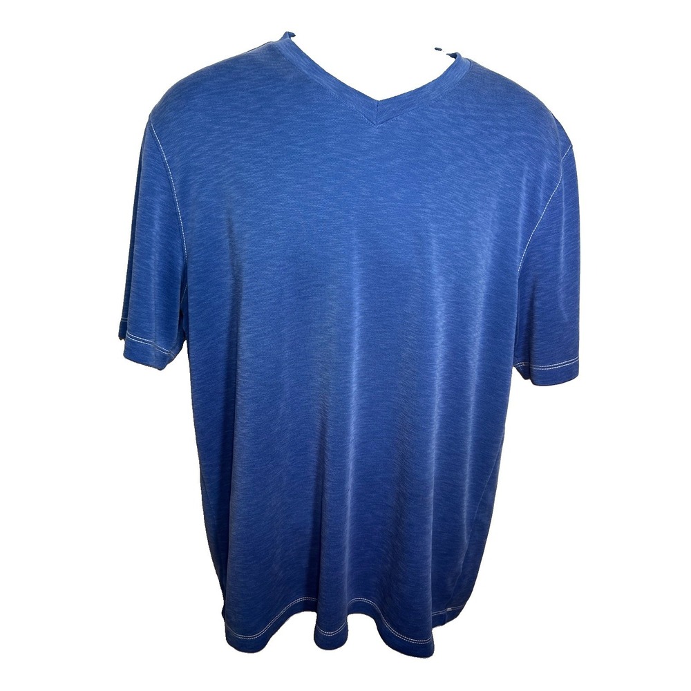 Johnston And Murphy Men's Short Sleeve V-Neck Slub Knit Contrast Stitch Shirt L